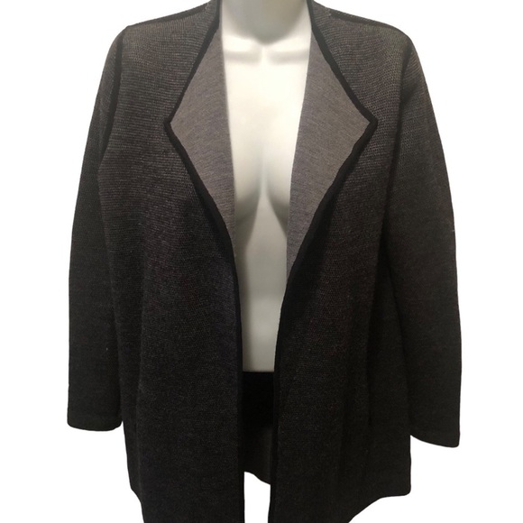 Talbots Merino Wool Open Concept Long Cardigan Sz. S Herringbone Black Gray - Picture 1 of 6